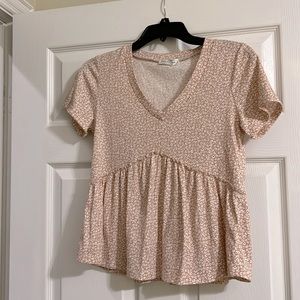 Emory Park Pink Leopard Print Babydoll Blouse V-Neck Ruffle Short Sleeve XXS